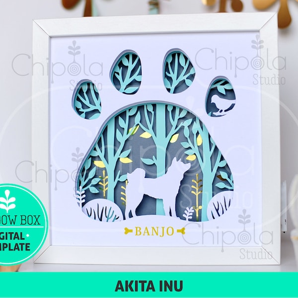 Akita Inu/ Shiba Inu Dog breed Shadow Box SVG, 3d papercut SVG, layered paper art template, scroll saw pattern,layered art with LED light