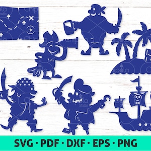 Piraci SVG plik do cięcia, Bajka SVG, Piraci cienie kukiełek, Bajkowe sylwetki cieni, Papierowy szablon cyfrowy SVG, teatr cieni