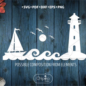 Maritime nautical SVG cut file, boat, ship, lighthouse, sea island bundle set, nautical marine Papercut download, vinyl, Cricut, Silhouette image 2