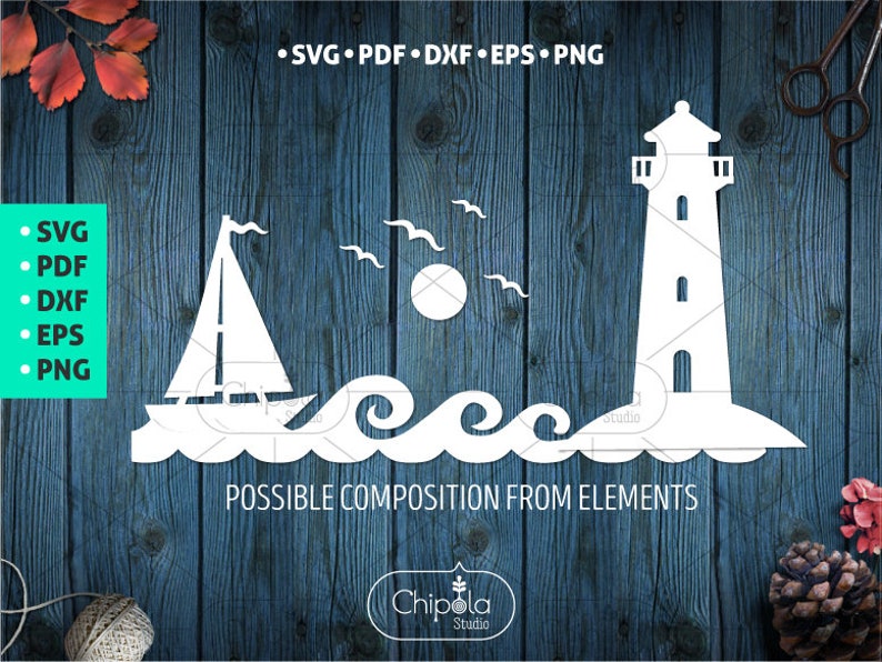 Maritime nautical SVG cut file, boat, ship, lighthouse, sea island bundle set, nautical marine Papercut download, vinyl, Cricut, Silhouette image 2