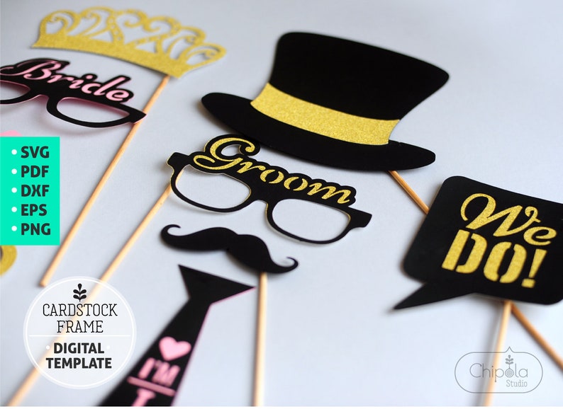Bride & Groom Photo Booth Props , Wedding Decoration SVG, Downloadable