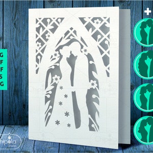 Hochzeitskarte mit Umschlag SVG, Braut und Bräutigam Karte Vektor Vorlage SVG, Florale Karte, Hochzeitseinladung stationär romantische Datei