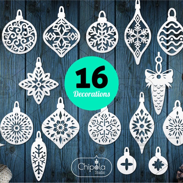 Christmas toys Baubles Decorations SVG set bundle, Window Decoration cut file template, winter snowflakes template svg, New Year ornament