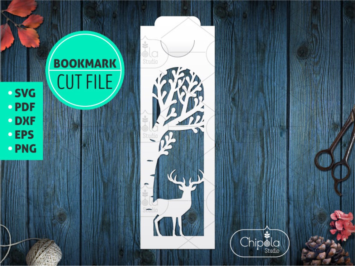 Buck Bookmark Bookmark With Deer SVG Vector Cut File, Buck Papercut, Elk Woodcut ...