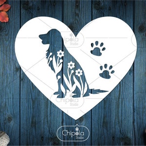 Hund Liebe Herz SVG Vektorschnittdatei, Blumenherz Papierschnitt, Hundeliebhaber schneide Vorlage, Hunderasse svg-Datei, Hunde t-shirt, Cricut, Silhouette