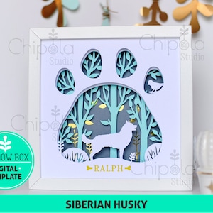 Siberian Husky Dog breed Shadow Box SVG, 3d papercut SVG, layered paper art template, scroll saw pattern,  gift layered art with LED light
