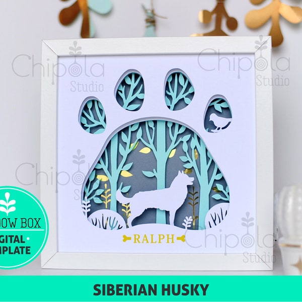 Siberian Husky Hunderasse Shadow Box SVG, 3D Papierschnitt SVG, geschichtete Papierkunstvorlage, Dekupiersägemuster, Geschenk geschichtete Kunst mit LED-Licht