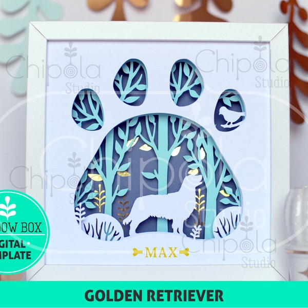 Golden Retriever Dog Shadow Box SVG, 3d papercut SVG, layered paper art template, scroll saw pattern, gift layered art with LED light Golden Retriever Dog Shadow Box SVG, 3d papercut SVG, layered paper art template, scroll saw pattern, gift layered art with LED light