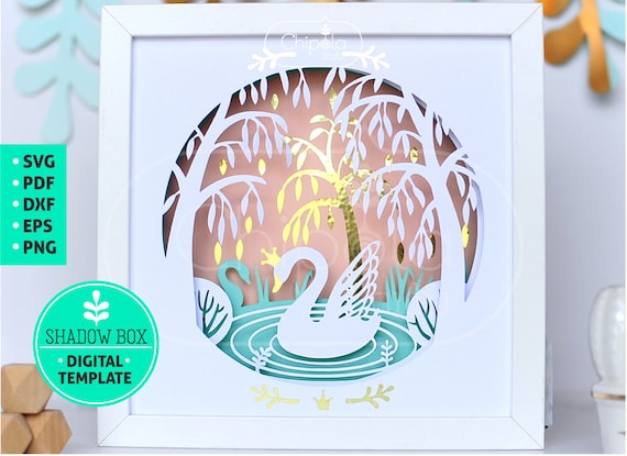 Download Swan Shadow Box Svg With Trees 3d Papercut Svg Layered Paper Etsy