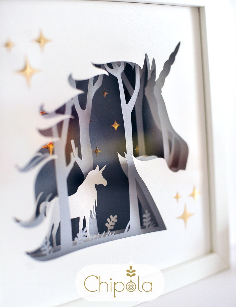 Unicorn Shadow Box SVG 3d papercut SVG modello di arte carta Etsy