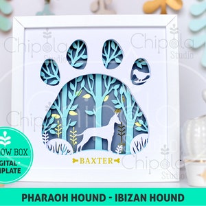 Faraohund/Ibizanhund/Manchesterterrier hundras Shadow Box SVG, 3D-pappersklipp SVG, lagerpapperskonstmall, rullsågmönster