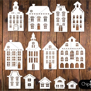 Christmas Decoration SVG cut file, Window Decoration Village, Town Decoration, houses bundle set Paper cut digital template svg, cut files image 3