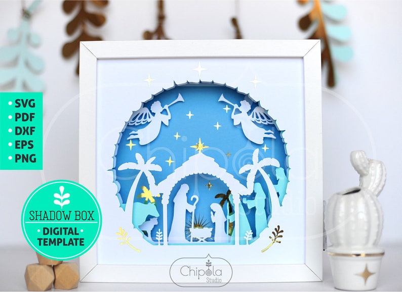 Download Nativity Shadow Box SVG 3d papercut religious layered ...
