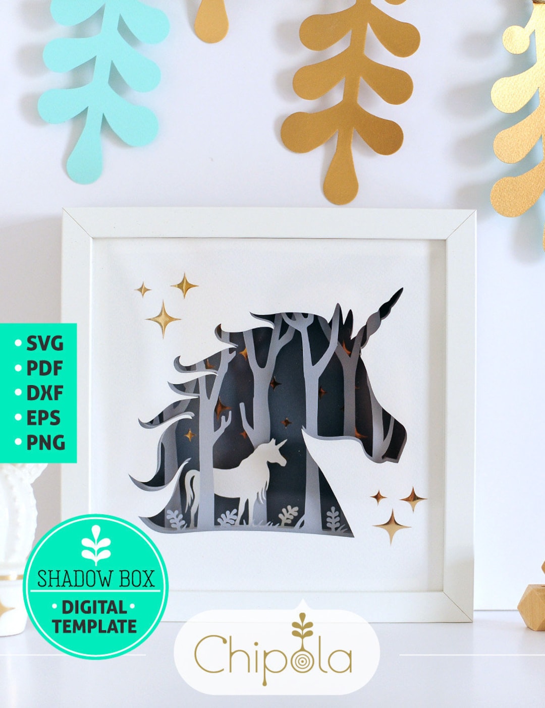 Unicorn Shadow Box SVG, 3d Papercut SVG, Layered Paper Art Template