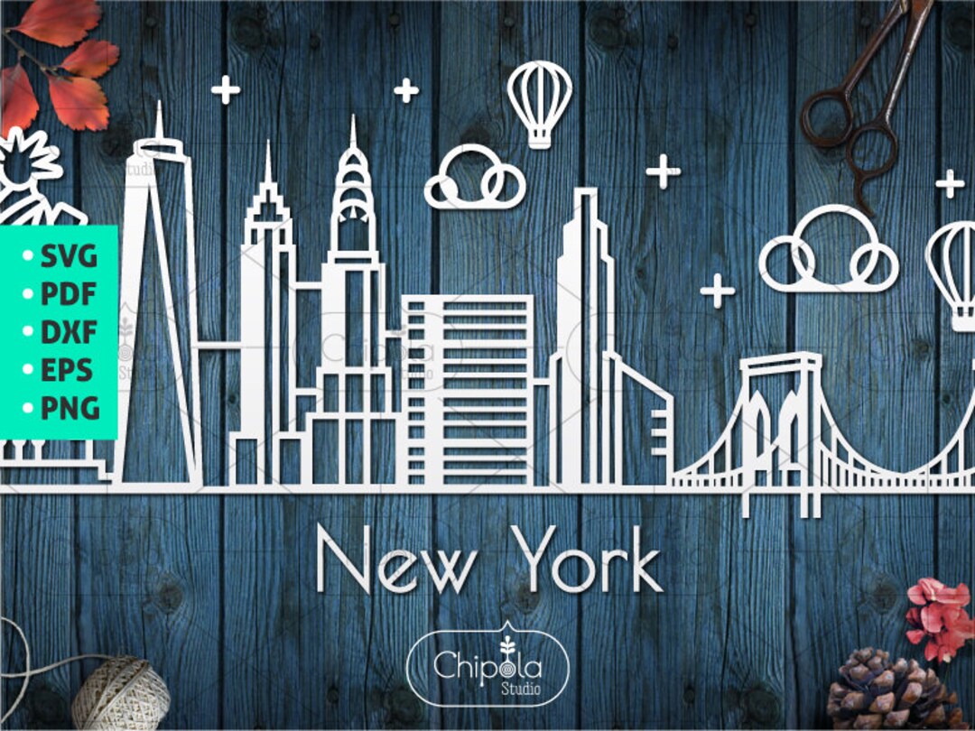 New York Skyline SVG Vector Cut File, Statue of Liberty Cityscape ...