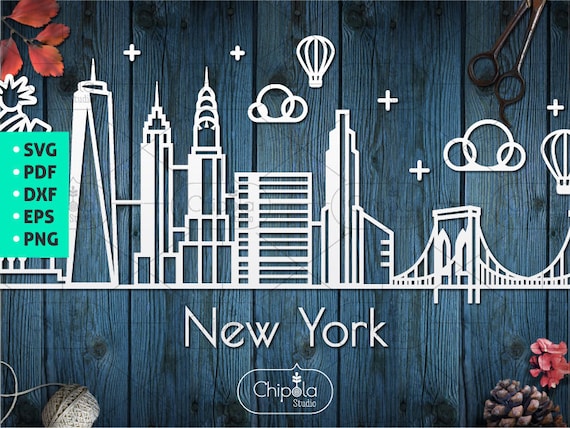 New York Skyline SVG vector cut file, Statue of Liberty cityscape papercut template, scroll saw template, wood cut, Cricut, Silhouette Cameo