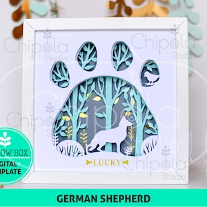 Deutscher Schäferhund Hunderasse Schattenbox SVG, 3D Papierschnitt SVG, Liebesgeschenk, Dekupiersäge Muster, Geschenk Liebe Liebe mit LED-Licht