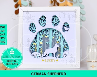 German Shepherd Dog breed Shadow Box SVG, 3d papercut SVG, layered paper art template, scroll saw pattern,  gift layered art with LED light