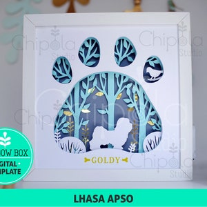 Lhasa Apso Dog breed Shadow Box SVG, 3d papercut SVG, layered paper art template, scroll saw pattern,  gift layered art with LED light