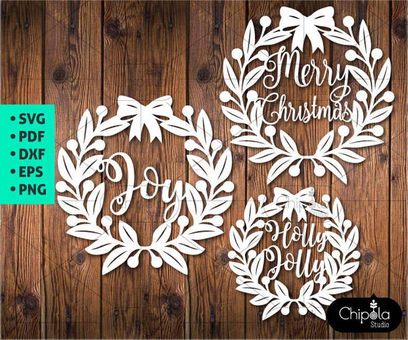 Christmas Wreath SVG Cut File, Holly Jolly, Joy, Merry Christmas ...