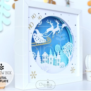 Santa Sleigh Shadow Box SVG, christmas winter 3d papercut SVG, layered paper art template with LED light, New Year, Cricut, Silhouette files image 6