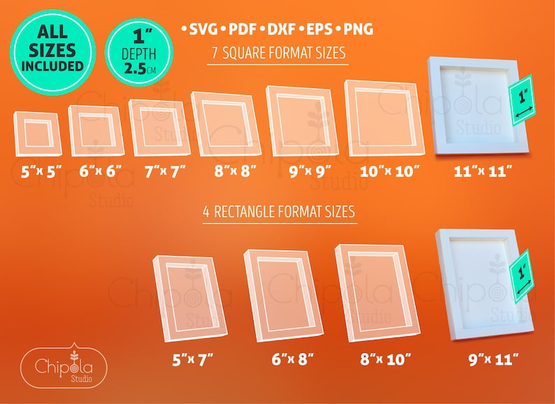 Blank Diorama Frame SVG for art display, 3D paper flower box frame, square and rectangular formats, modular, with or without scoring tool image 2