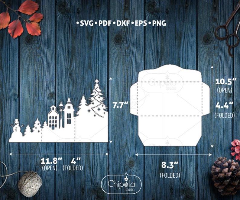 Carte de Noël trois volets + enveloppe SVG, modèle de carte hiver SVG, fichier d'invitation de Noël, carte Papercut, bonhomme de neige, Silhouette, Cricut image 5