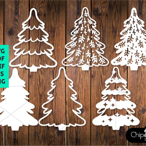 Christmas trees SVG cut file, Christmas Decoration Fir trees, Christmas trees bundle set svg, Paper cut digital template, cut files template