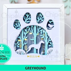 Greyhound Dog breed Shadow Box SVG, 3d papercut SVG, layered paper art template, scroll saw pattern,  gift art with LED light