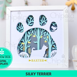 Silky Terrier Dog breed Shadow Box SVG, 3d papercut SVG, layered paper art template, scroll saw pattern, gift layered art with LED light image 1