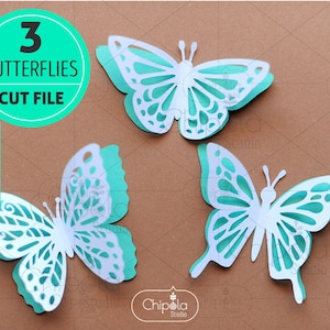 3 Plantilla SVG de conjunto de mariposas, archivo de corte de mariposas de papel, decoración de pared, mariposa vectorial emergente con capas de cartulina, Cricut, Silueta