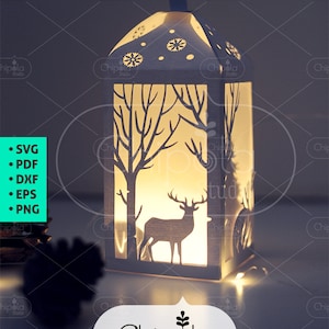 Christmas decoration SVG, 3D christmas Lantern paper model, Deer LED template Download, New year decoration, Lantern SVG, Silhouette, Cricut