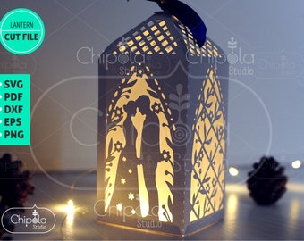 Décoration de mariage SVG, lanterne 3D des mariés, modèle de luminaire LED à télécharger, décoration de table centre de table, Silhouette, Cricut, laser