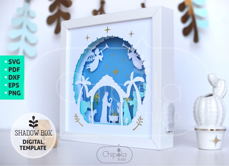 Download Nativity Shadow Box SVG 3d papercut religious layered ...