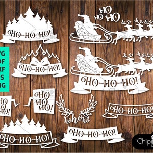Weihnachtsmann SVG geschnitten Datei, ho ho ho svg, Ornament Weihnachtsdekoration, Santa Schlitten svg, Rentier, Weihnachten Titel svg Vorlage, Scherenschnitt