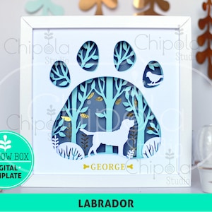 Labrador Dog Shadow Box SVG, 3d papercut SVG, layered paper art template, scroll saw pattern,  gift layered art with LED light dog lovers