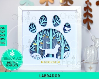 Labrador Dog Shadow Box SVG, SVG papercut 3D, modèle d'art en papier en couches, motif de scie à chantourner, art en couches cadeau avec amateurs de chiens lumineux