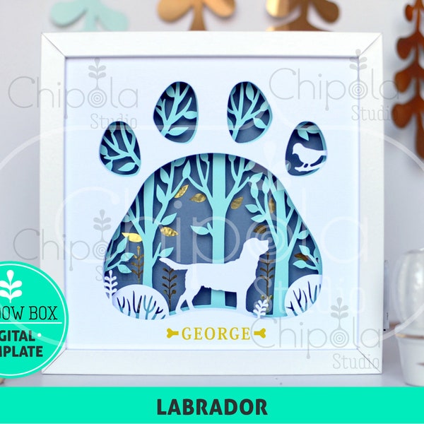 Labrador Dog Shadow Box SVG, 3d papercut SVG, layered paper art template, scroll saw pattern, gift layered art with LED light dog lovers Labrador Dog Shadow Box SVG, 3d papercut SVG, layered paper art template, scroll saw pattern, gift layered art with LED light dog lovers