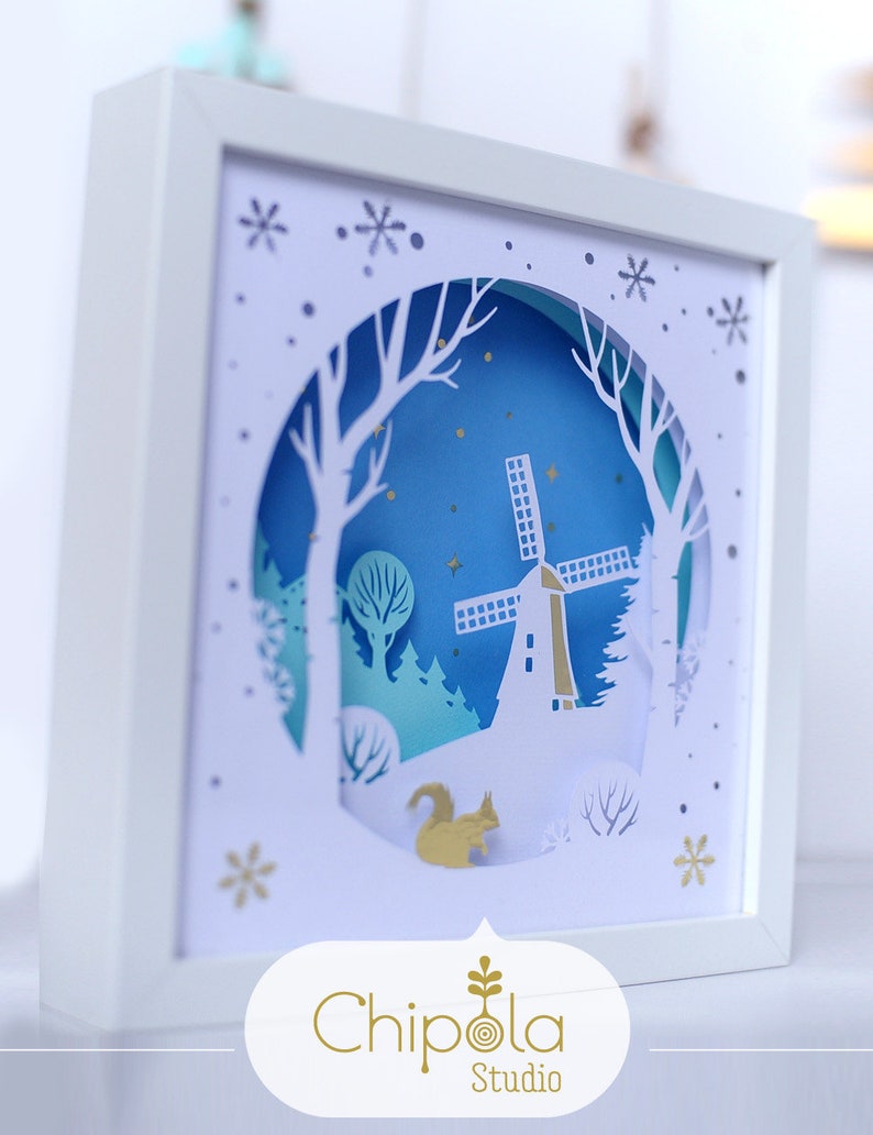 Download Windmill Shadow Box SVG christmas winter 3d papercut SVG ...