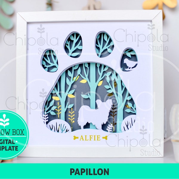 Papillon Dog breed Shadow Box SVG, 3d papercut SVG, layered paper art template, scroll saw pattern, layered art with LED light Papillon Dog breed Shadow Box SVG, 3d papercut SVG, layered paper art template, scroll saw pattern, layered art with LED light