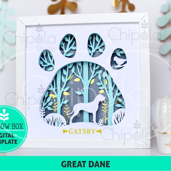 Great Dane Dog breed Shadow Box SVG, 3d papercut SVG, layered paper art template, scroll saw pattern, gift art with LED light, silhouette Great Dane Dog breed Shadow Box SVG, 3d papercut SVG, layered paper art template, scroll saw pattern, gift art with LED light, silhouette