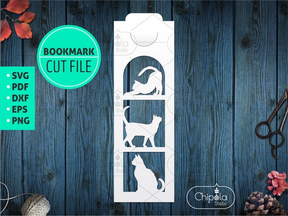Download Bookmark With Cats Svg Vector Cut File Animal Papercut Etsy