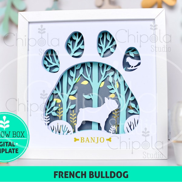 French Bulldog Dog breed Shadow Box SVG, 3d papercut SVG, layered paper art template, scroll saw pattern, gift layered art with LED light