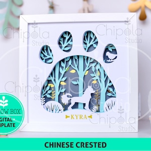 Chinese Crested Dog breed Shadow Box SVG, 3d papercut SVG, layered paper art template, scroll saw pattern,  gift layered art with LED light