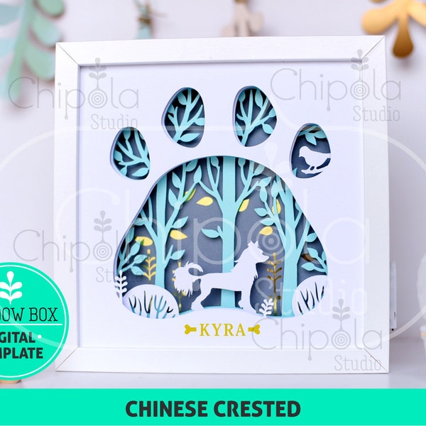 Chinese Crested Dog breed Shadow Box SVG, 3d papercut SVG, layered paper art template, scroll saw pattern, gift layered art with LED light Chinese Crested Dog breed Shadow Box SVG, 3d papercut SVG, layered paper art template, scroll saw pattern, gift layered art with LED light