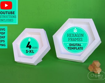 Hexagon Diorama Shadow Box Frame SVG for art display, 3D paper flower frame, small to Xtra-Large, modular, with or without scoring tool