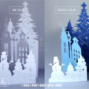Carte de Noël trois volets + enveloppe SVG, modèle de carte hiver SVG, fichier d'invitation de Noël, carte Papercut, bonhomme de neige, Silhouette, Cricut image 2