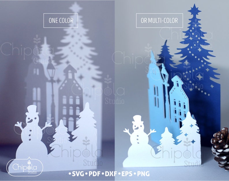 Carte de Noël trois volets + enveloppe SVG, modèle de carte hiver SVG, fichier d'invitation de Noël, carte Papercut, bonhomme de neige, Silhouette, Cricut image 2