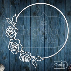 Roses Wreath and Leaves SVG cut file, Monogram Ornament SVG, Floral circle, Papercut svg, bundle template, vector cut file template, Cricut