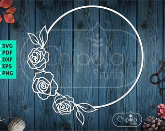 Roses Wreath and Leaves SVG cut file, Monogram Ornament SVG, Floral circle, Papercut svg, bundle template, vector cut file template, Cricut